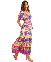 Vince Camuto Women's Tiered Puffed-Sleeve Tie-Neck Dress