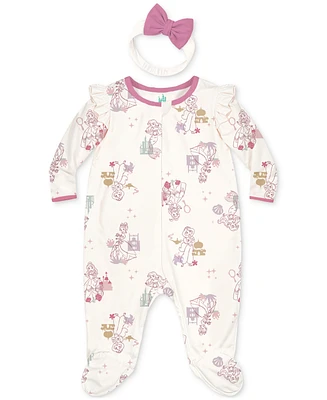 Disney Baby Girls Princesses Footed Coverall & Headband, 2 Piece Set