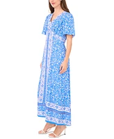 Msk Women's Printed Short-Sleeve Maxi Dress