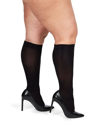 MeMoi Women's 2 Pair Pack Microfiber Opaque Curvy Knee Highs Mm-4636