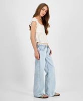 Celebrity Pink Juniors' Lace-Trim Low-Rise Slouchy Jeans