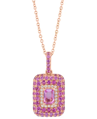 Effy Pink Sapphire (1-7/8 ct. t.w.) & Diamond (1/10 ct. t.w.) Octagon Halo 18" Pendant Necklace in 14k Rose Gold