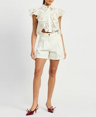 En Saison Women's Chloe Flutter-Sleeve Broderie Anglaise Top