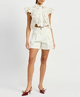 En Saison Women's Chloe Flutter-Sleeve Broderie Anglaise Top