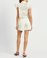 En Saison Women's Chloe Flutter-Sleeve Broderie Anglaise Top