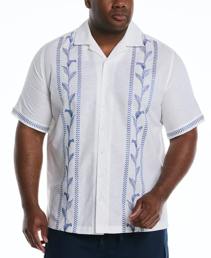 Cubavera Men's Big & Tall Classic-Fit Leaf Embroidered Panel Linen Blend Button-Down Camp Shirt