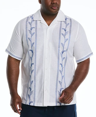 Cubavera Men's Big & Tall Classic-Fit Leaf Embroidered Panel Linen Blend Button-Down Camp Shirt