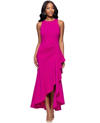 Betsy & Adam Women's Scuba Sleeveless Ruffled-Slit Dress