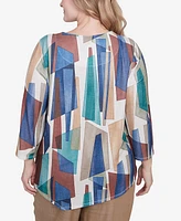 Alfred Dunner Plus Summer Solstice Abstract Stained Glass Crew Neck Top