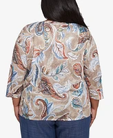 Alfred Dunner Plus Summer Solstice Twisted Crew Neck Paisley Top