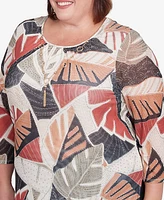 Alfred Dunner Plus Natural Instinct Tropical Mesh Top with Necklace