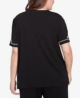 Alfred Dunner Plus Natural Instinct Embroidered Border T-Shirt with Necklace