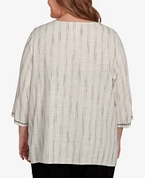 Alfred Dunner Plus Natural Instinct Textured Medallion Embroidered Top
