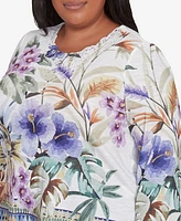 Alfred Dunner Plus Santa Fe Tropical Floral Border Top