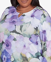 Alfred Dunner Plus Santa Fe Dramatic Pansies Floral Print Top