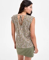 Liverpool Los Angeles Women's Printed Ruched-Shoulder V-Neck Top