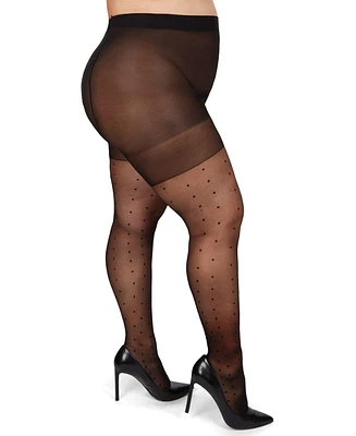 MeMoi Women's Pindot Sheer Curvy Control Top Tights Mm-2301