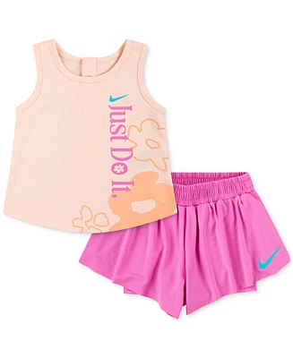 Nike Baby Girls Dri-fit Wildflower Tank Top & Shorts, 2 Piece Set