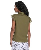 Calvin Klein Women's Cotton Button-Front Ruffle Blouse