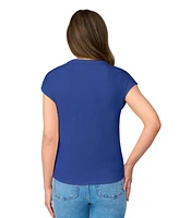 Cable & Gauge Women's Braided Crochet Trim Pleated Top