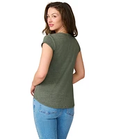 Cable & Gauge Women's Lace Shoulder Short Sleeve Top