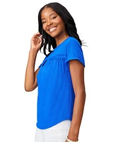 Cable & Gauge Women's Shirred Detail Short Sleeve Top