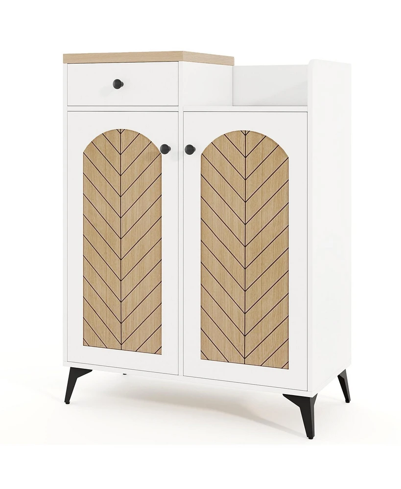 2-Door Shoe Rack Organizer with Drawer and 6 Removable Shelves-White