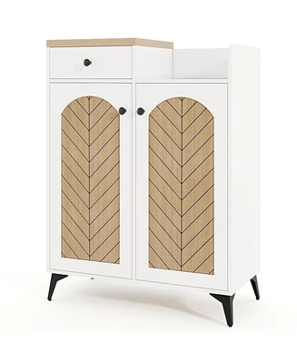 2-Door Shoe Rack Organizer with Drawer and 6 Removable Shelves-White