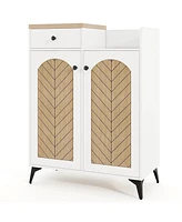 2-Door Shoe Rack Organizer with Drawer and 6 Removable Shelves-White