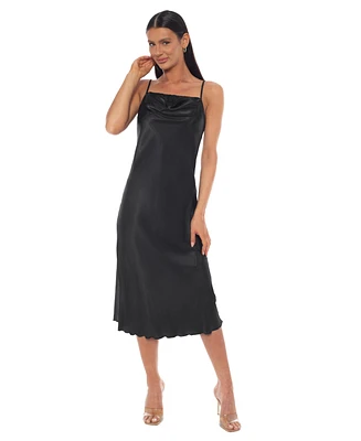 Bebe Women's Satin Slip Midi Dress with Lace Insert