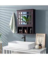 Gymax Mirrored Medicine Cabinet Bathroom Wall Mounted Storage W/Adjustable Shelf Brown
