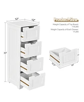 Gymax Bathroom Floor Cabinet Free-Standing Side Storage Organizer w/ 4 Drawers