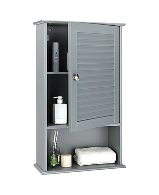 Gymax Bathroom Wall Mount Storage Cabinet Single Door w/Height Adjustable Shelf Grey