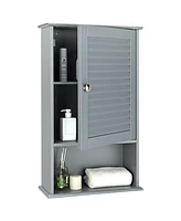 Gymax Bathroom Wall Mount Storage Cabinet Single Door w/Height Adjustable Shelf Grey