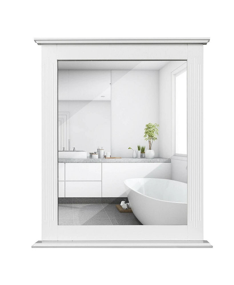 Gymax Bathroom Wall Mirror W/Shelf Square Vanity Makeup Mirror Multipurpose Usage