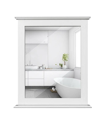 Gymax Bathroom Wall Mirror W/Shelf Square Vanity Makeup Mirror Multipurpose Usage