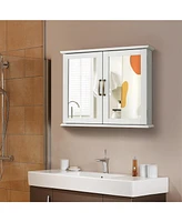 Gymax Bathroom Medicine Cabinet 2-Tier Wall-Mounted Mirror Storage Cabinet W/Handles