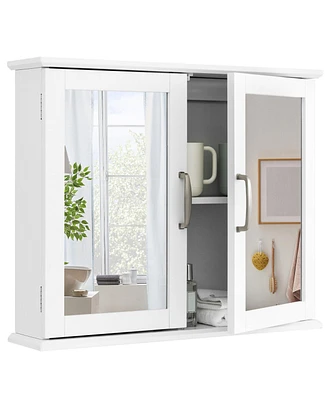 Gymax Bathroom Medicine Cabinet 2-Tier Wall-Mounted Mirror Storage Cabinet W/Handles