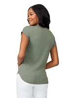 Cable & Gauge Women's Embroidered Crinkle Henley Top