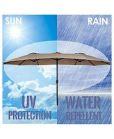 Gymax 15' Twin Patio Umbrella Double-Sided Outdoor Market Umbrella with Crank