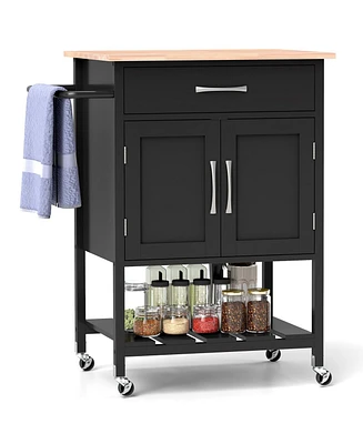Rolling Kitchen Island Cart with Drawer and Towel Rack – Mobile Storage Prep Holder