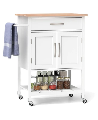 Rolling Kitchen Island Cart with Drawer and Towel Rack – Mobile Storage Prep Holder