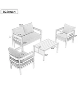 Mondawe Multi-person Outdoor Iron Sofa Set with A table, Rattan Decoration, Waterproof, Rust-proof