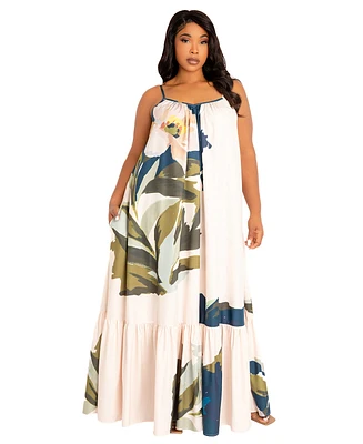 Buxom Couture Plus Size Floral Voluminous Maxi Dress