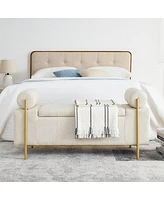 Upholstered Storage Bench with Cylindrical Armrests and Metal Legs Modern Rectangular Ottoman Seat for Bedroom Living Room or Entryway-The Pop Home