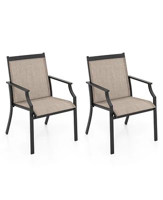 2 Piece Patio Dining Chairs Large Outdoor Chairs with Breathable Seat and Metal Frame