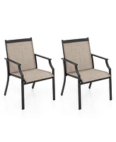 2 Piece Patio Dining Chairs Large Outdoor Chairs with Breathable Seat and Metal Frame