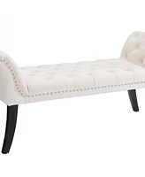 Tufted Velvet Upholstered Ottoman Bench with Nailhead Trim and Curved Armrests Rectangular Accent Seat for Bedroom Living Room or Entryway-The Pop Hom