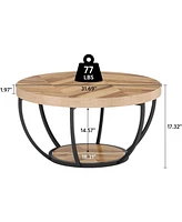 Tribesigns Round Coffee Table, Industrial 2-Tier Circle Table with Storage Shelves, Modern 31.7" Wooden Accent Center for Living Room, Ho