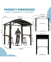 8x5FT Arc Roof, Grill Canopy for Outdoor w/Double Galvanized Steel Roof and 2 Side Shelves, Bbq Gazebo Tent Patio Garden Backyard, Bro